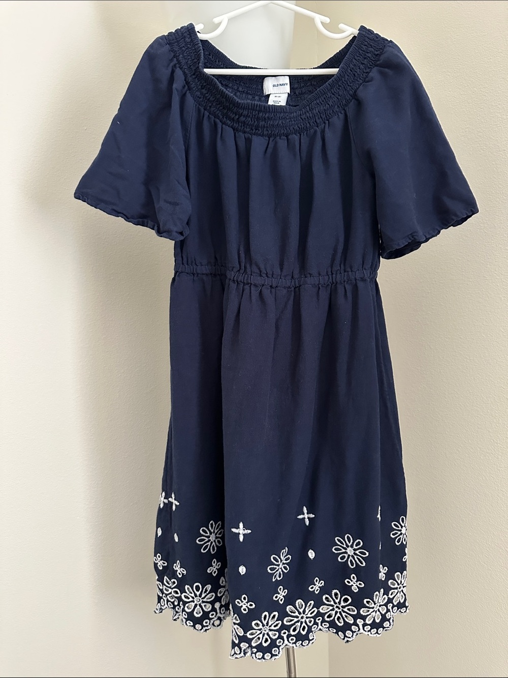 Old Navy Navy Embroidered Waist-Elastic Girls' Dress